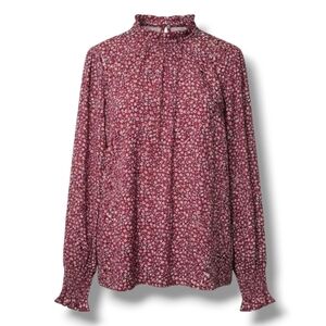 Lomon Women’s Burgundy Floral Long Sleeve Boho Blouse – Large